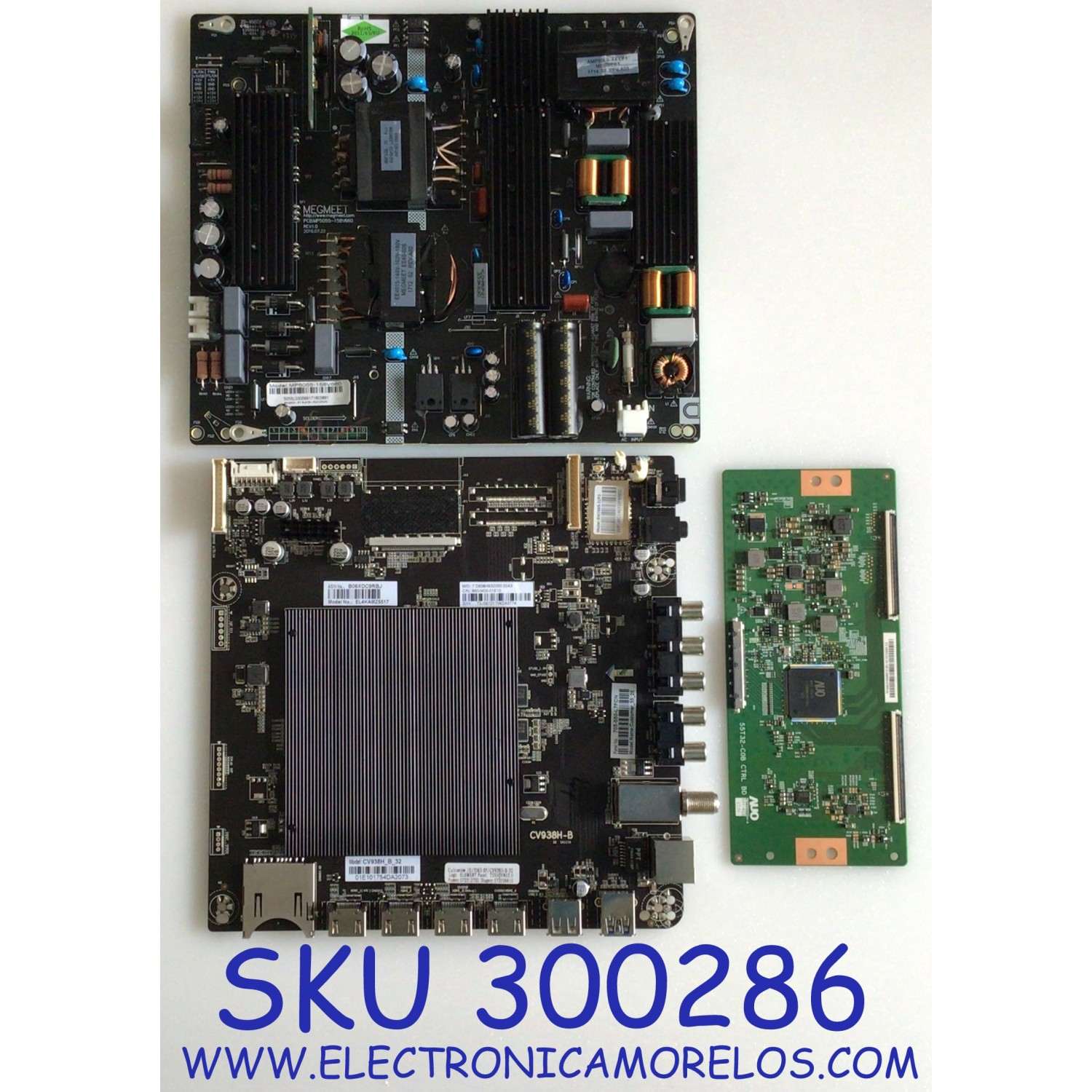 KIT DE TARJETAS PARA TV ELEMENT / MAIN 890-M00-01E10 / E17063-SY / CV938H-B / T-CON 55.55T32.C10 / 5555T32C10 / 55T32-C0B / FUENTE MP5055-158V660 / 890-PM3-5055 / PANEL T550-0UK-DLED / DISPLAY T550QVN05.0 / MODELO EL4KAMZ5517 LE-55GUK-A1